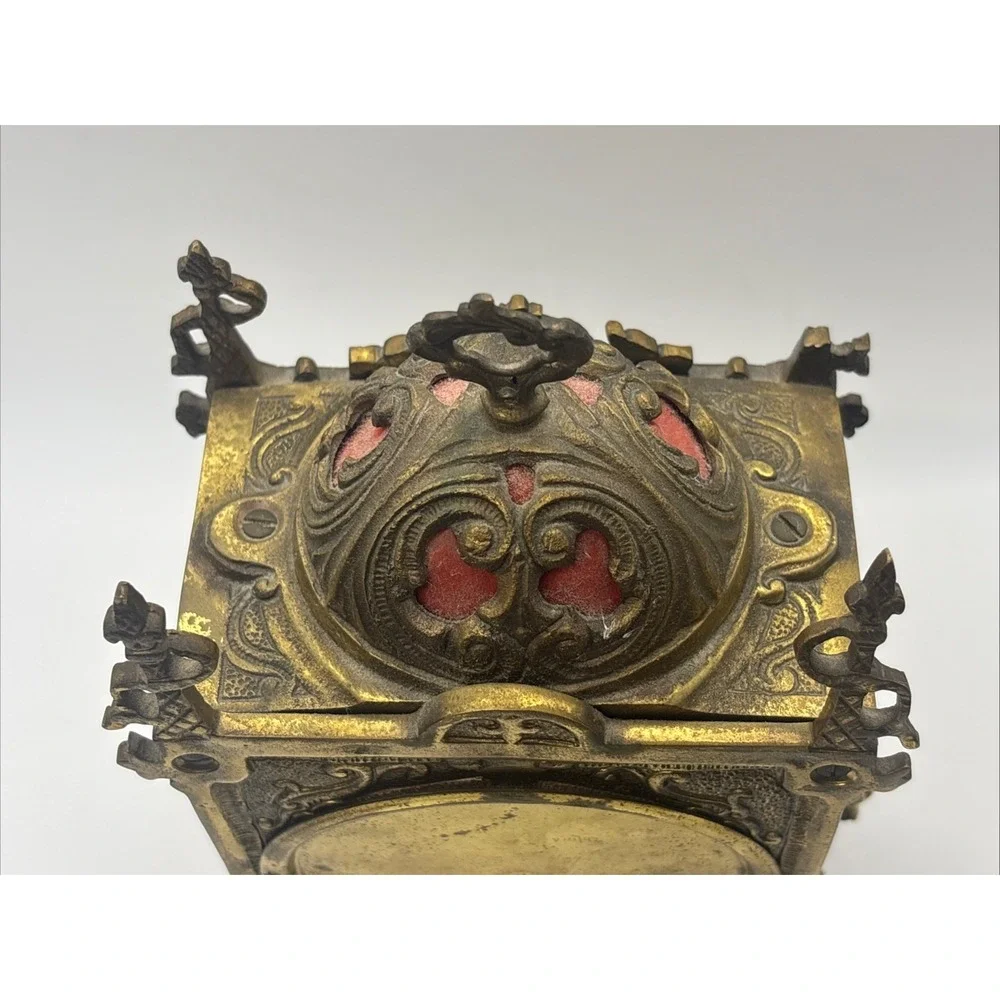 Antique Franz Hermle Ornate Brass Mantel Clock Mechanical 130-070 Roman Numerals